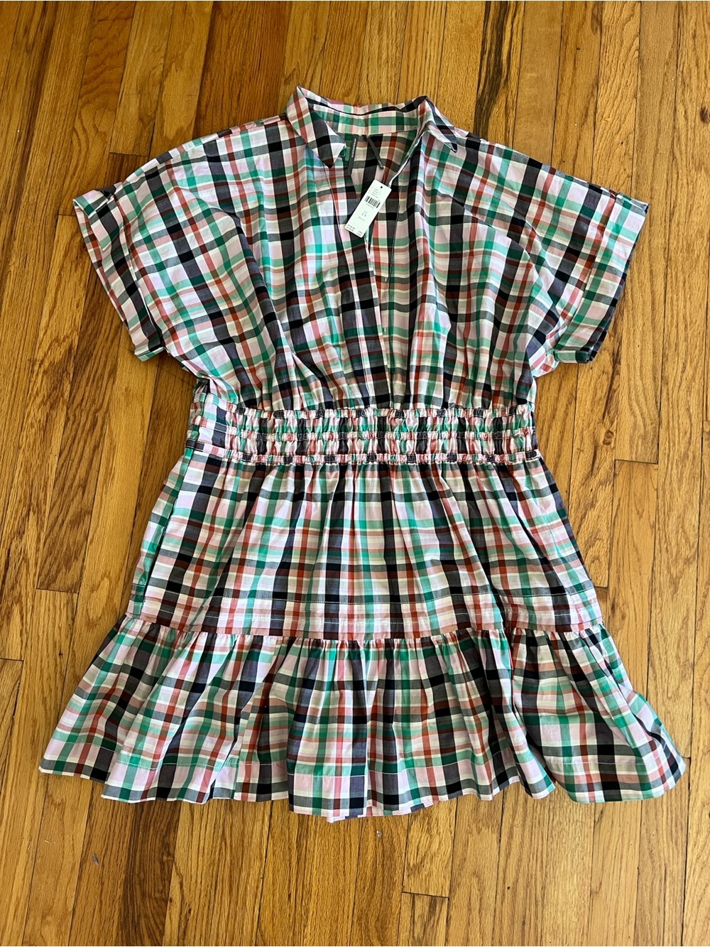 Anthropologie Plaid Mini Dress in Green, Pink, Black & White